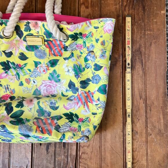 Christian Lacroix large Floral Yellow and Pink rope handle Tote Bag - Picture 10 of 12